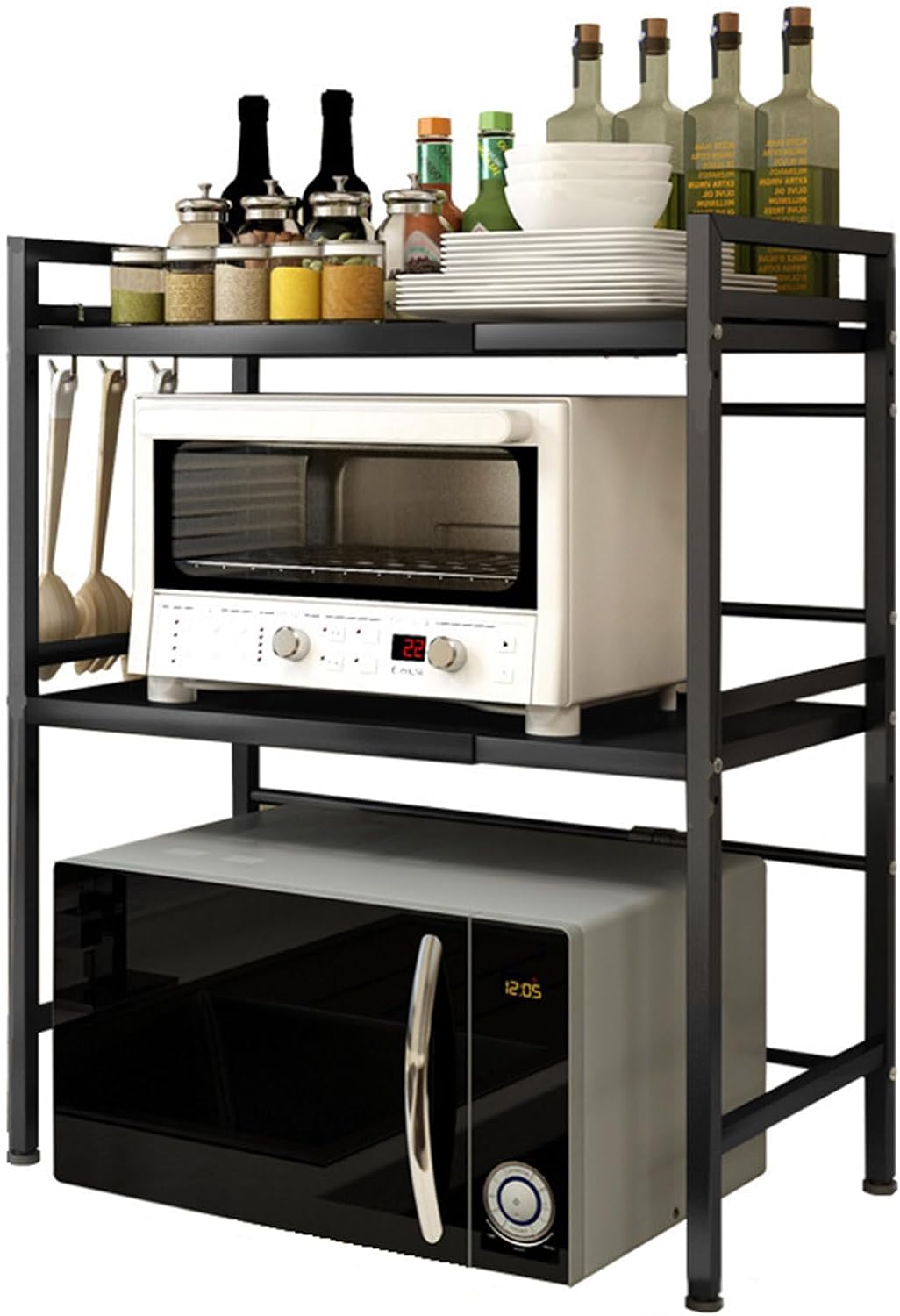 Adjustable Three-Tier Kitchen Organizer Shelf for Oven and Electrical Rice Cooker